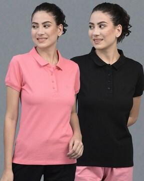 pack of 2 women logo embroidered regular fit polo t-shirts