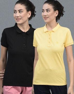 pack of 2 women logo embroidered regular fit polo t-shirts