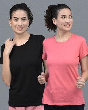 pack of 2 women logo print regular fit t-shirts