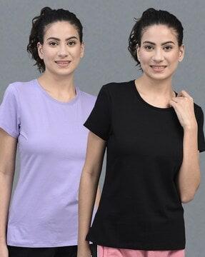 pack of 2 women logo print regular fit t-shirts