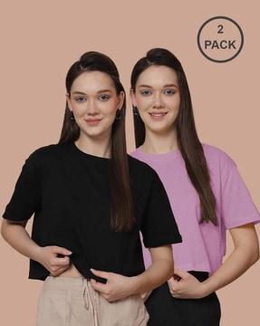 pack of 2 women oversized fit round-neck t-shirts