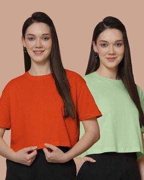 pack of 2 women oversized fit round-neck t-shirts