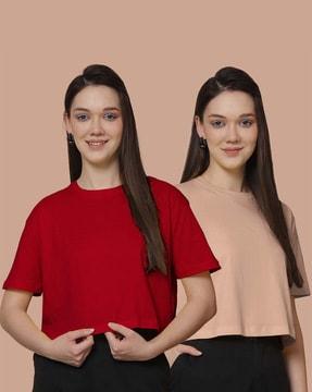 pack of 2 women oversized fit round-neck t-shirts