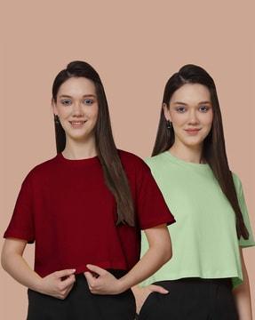 pack of 2 women oversized fit round-neck t-shirts