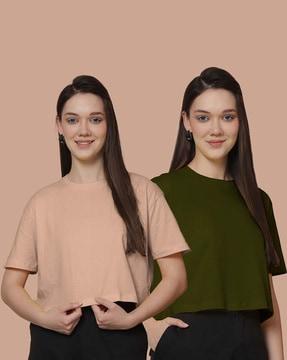 pack of 2 women oversized fit round-neck t-shirts