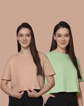 pack of 2 women oversized fit round-neck t-shirts