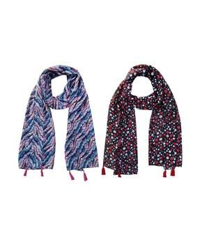 pack of 2 women printed scarves with tassels