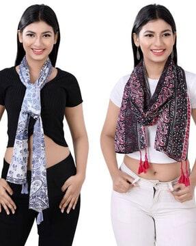 pack of 2 women printed scarves with tassels