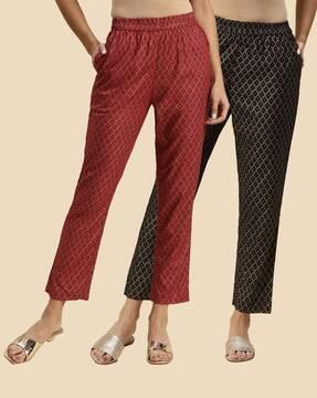 pack of 2 women printed straight fit pants