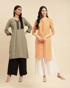 pack of 2 women printed straight kurtas