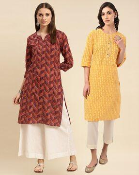 pack of 2 women printed straight kurtas