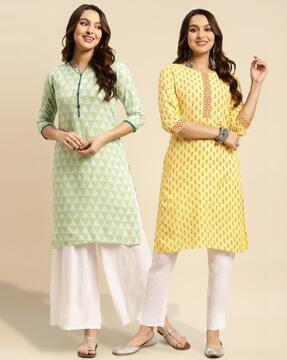 pack of 2 women printed straight kurtas