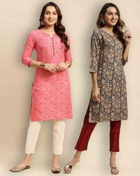 pack of 2 women printed straight kurtas