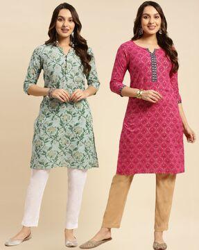 pack of 2 women printed straight kurtas