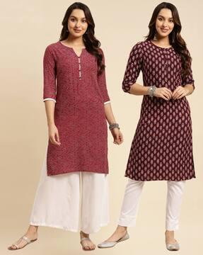 pack of 2 women printed straight kurtas