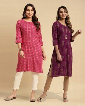 pack of 2 women printed straight kurtas