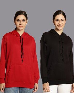 pack of 2 women regular fit hooded sweatshirt with cuffed sleeves