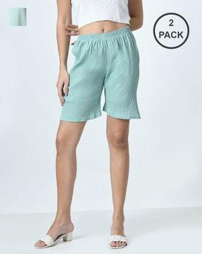 pack of 2 women regular fit shorts with high rise waist