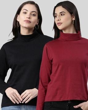 pack of 2 women regular fit t-shirt with high neck