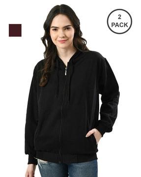 pack of 2 women regular hooded jacket with zip-closure