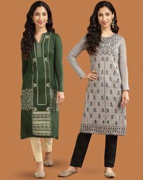 pack of 2 women self-design straight kurtas