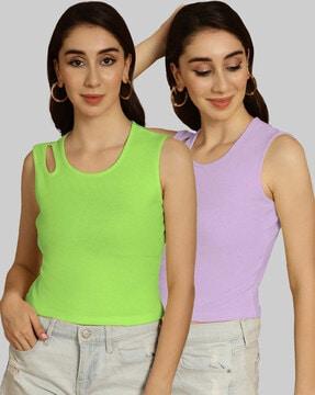 pack of 2 women slim fit round-neck top