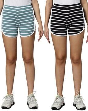 pack of 2 women striped shorts with mid rise waist