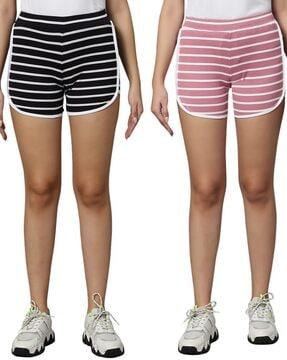 pack of 2 women striped shorts with mid rise waist