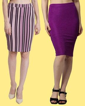 pack of 2 women striped skirt with elasticated waist