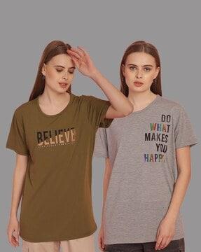 pack of 2 women typographic print regular fit round-neck t-shirts