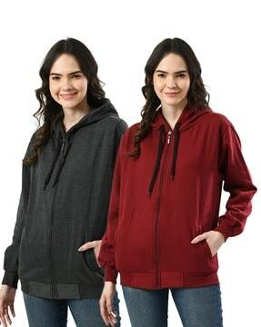 pack of 2 women zip-front hoodies with drawstring