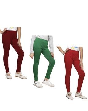 pack of 3 ankle-length leggings with elasticated waist
