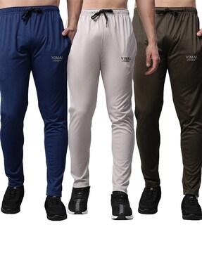 pack of 3 brand print straight track pants with elasticated waistband
