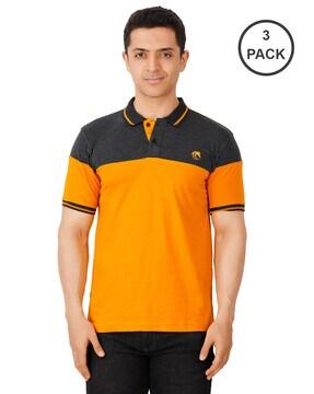 pack of 3 colourblock polo t-shirts with ribbed hems