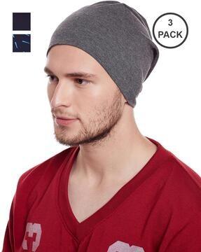 pack of 3 cotton beanie caps