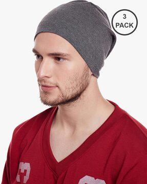pack of 3 cotton beanie caps