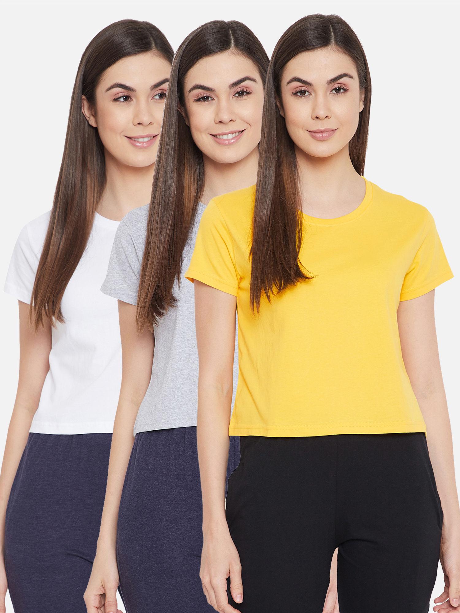 pack of 3 crepe assorted color lounge t-shirt - multi-color