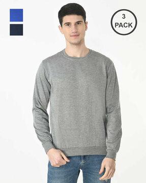 pack of 3 crew-neck solid sweatshirt