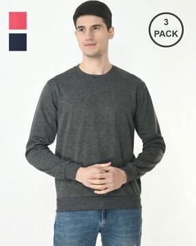 pack of 3 crew-neck solid sweatshirt
