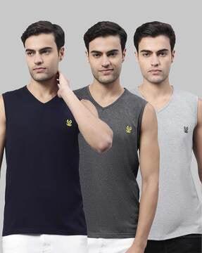 pack of 3 embroidered v-neck t-shirts