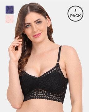 pack of 3 floral pattern lightly-padded bralettes