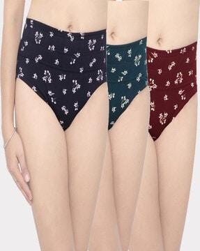 pack of 3 floral print cotton hipsters