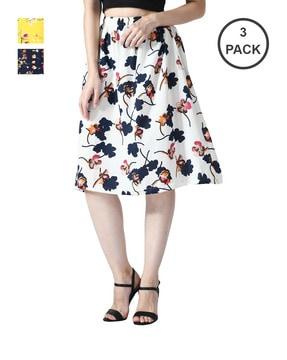 pack of 3 floral print flared skirt with elasticated waist