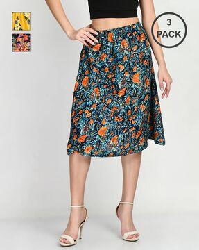 pack of 3 floral print flared skirt