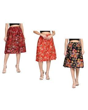 pack of 3 floral print flared skirt