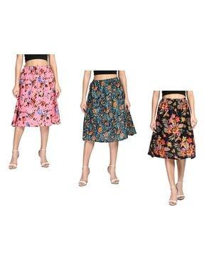 pack of 3 floral print flared skirt