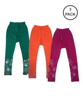 pack of 3 floral print leggings with elasticated waist
