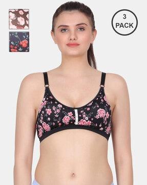 pack of 3 floral print lightly-padded bra