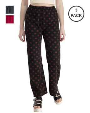 pack of 3 floral print relaxed fit palazzos