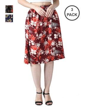 pack of 3 floral print straight skirts